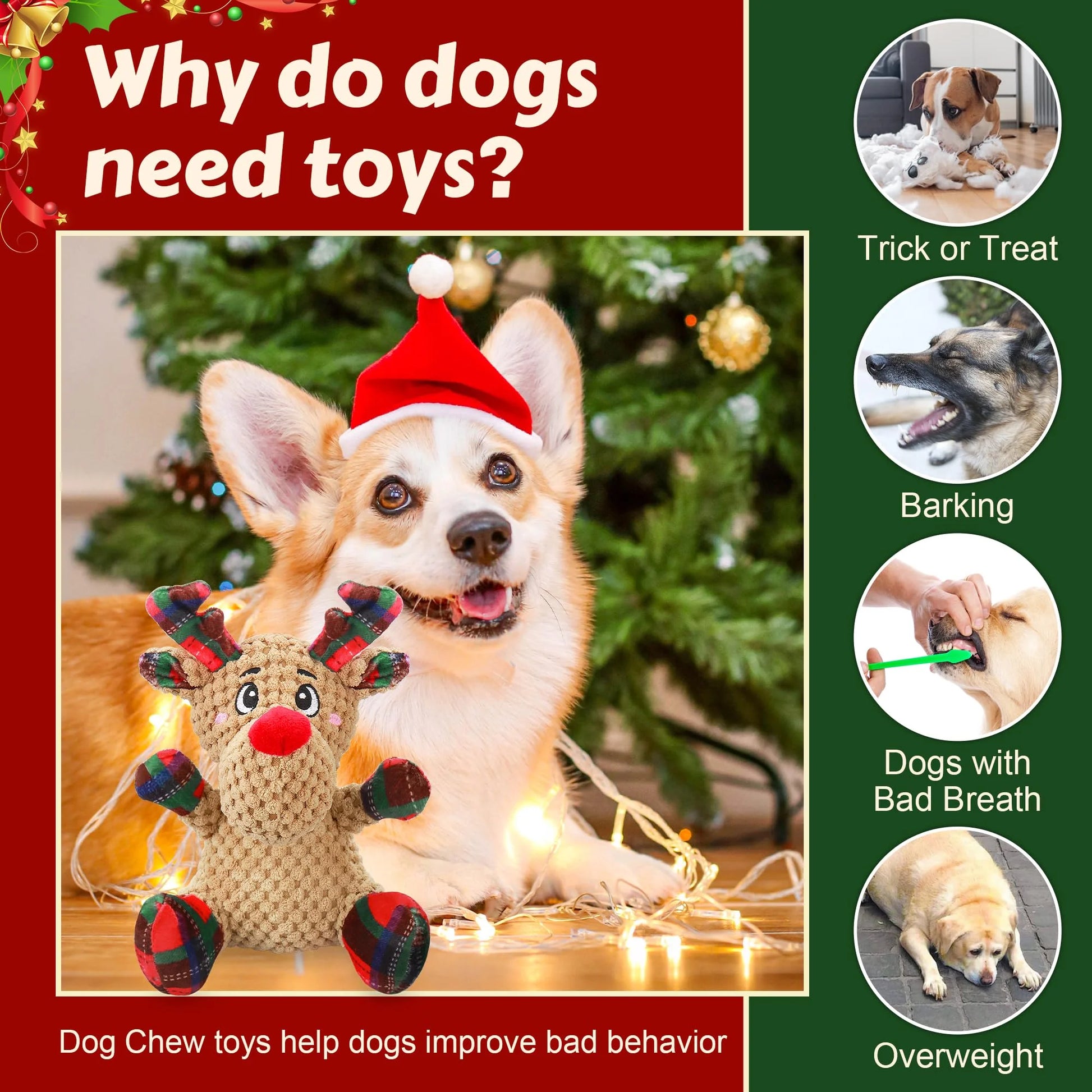 Squeaky Dog Toys, Dog Chew Toys with Crinkle Paper for Puppy, Small, Medium, Large Dogs, Interactive Pet Holiday Toys for Training and Reducing Boredom