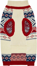 Holiday Christmas Chic Turtleneck Fair Isle Fall Winter Pullover Dog Sweater in Creamy White, Back Length 16