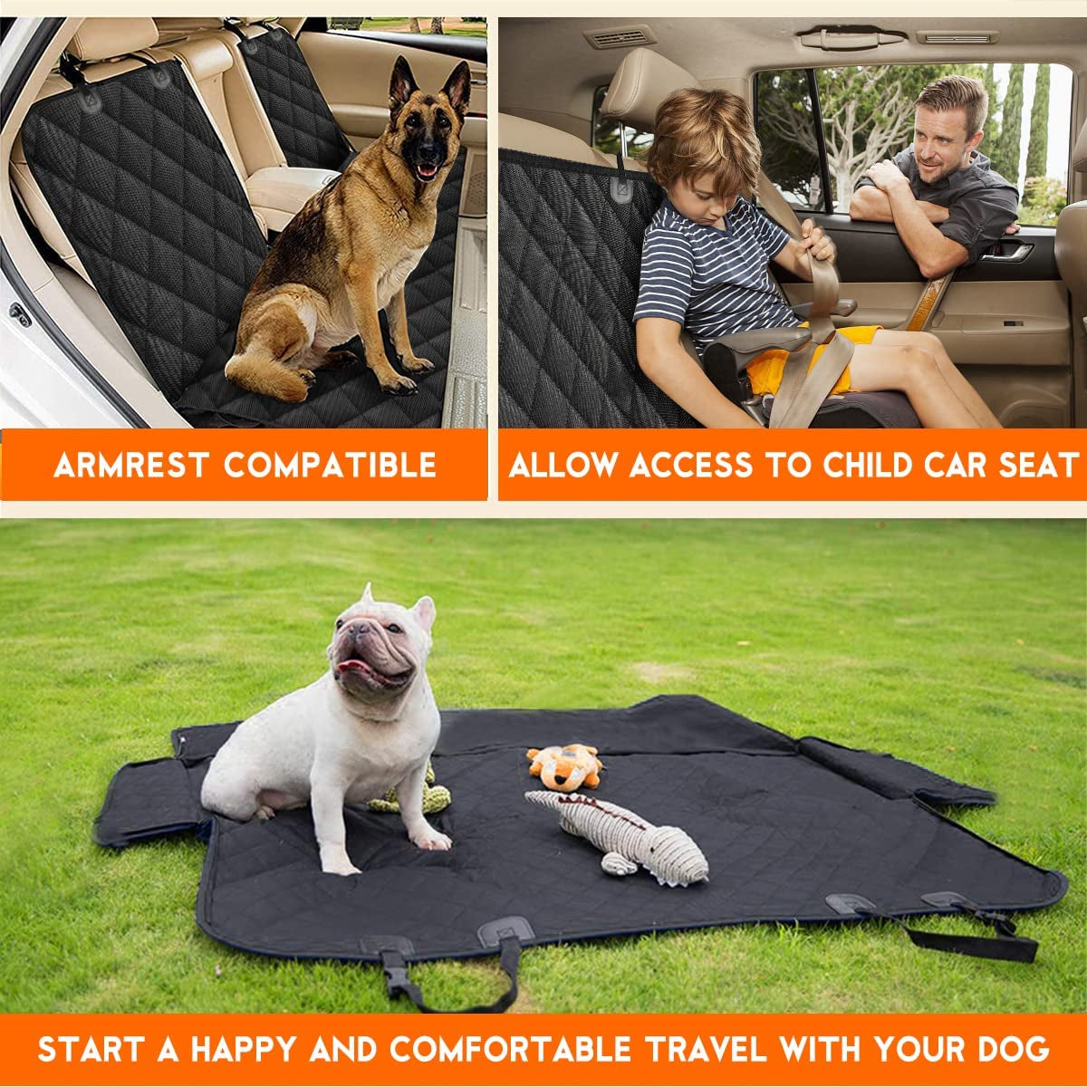 Ultimate Dog Car Seat Cover - Waterproof, Non-Slip Protector for Back Seat - Fits Most Cars, Trucks & SUVs - Black