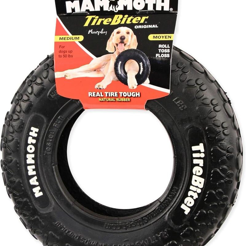 Mammoth Tirebiter Originals - Natural Rubber Dog Toys - Dog Toys for Extra Long Interactive Play - Strong Chewer Toys for Dogs - Medium, 8”