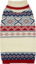 Holiday Christmas Chic Turtleneck Fair Isle Fall Winter Pullover Dog Sweater in Creamy White, Back Length 16