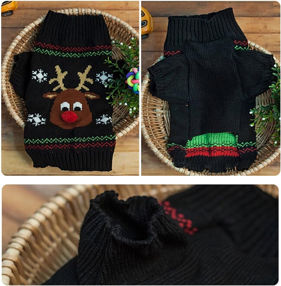 Pet Holiday Festive Deer Reindeer Cat & Dog Sweater - Winter Clothing Teddy Poodle Autumn & Winter Clothes - Red Nose, Medium
